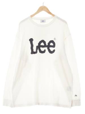 Lee 화이트 면 센터빅로고라운드넥긴팔티