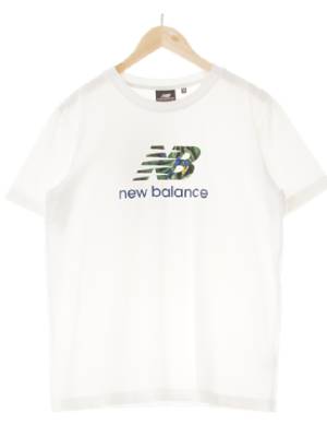 뉴발란스 화이트 프린팅 면혼방 빅로고크루넥반팔티