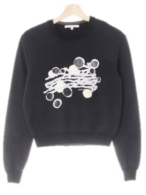 carven 블랙 프린팅 면혼방 넥구슬장식크롭맨투맨