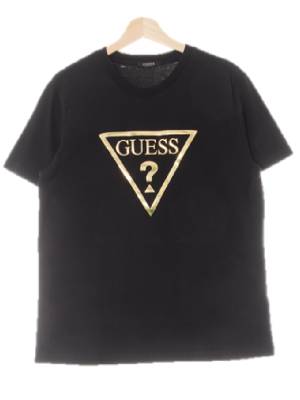게스 블랙 프린팅 면 골드엠보빅로고라운드반팔티