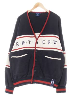 rwtcrw 네이비화이트빈티지레드 면혼방 빅자수로고루즈핏브이넥자켓