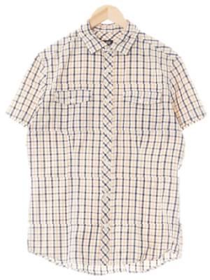 h&m 라이트카멜네이비 체크 면 더블플랩포켓반팔셔츠