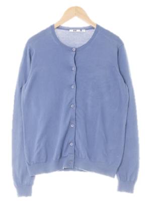 유니클로 블루 면 라운드긴팔니트가디건