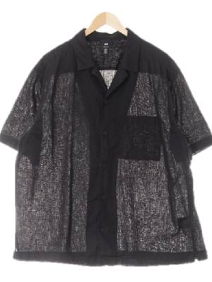 h&m 블랙 린넨혼방 슬릿카라루즈반팔셔츠