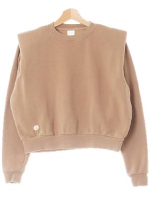 h&m 베이지 면혼방 자수플라워패디드맨투맨