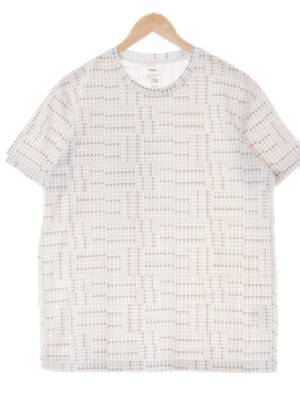 uniqlo 화이트그레이 삼각패턴 커버스티치라운드반팔티