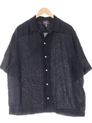 h&m 다크네이비 린넨 워싱슬릿카라반팔셔츠