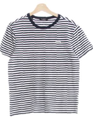Guess 다크네이비브라이트화이트 스트라이프 면 스몰로고패치반팔티