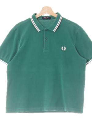 Fred Perry 그린 면 핑크배색카라반팔티