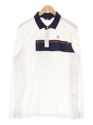 munsingwear 클리어화이트 네이비배색메쉬긴팔카라티