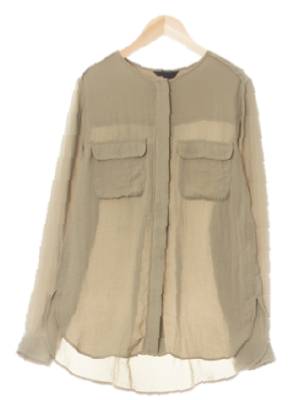 h&m 샤틴카키 라운드넥포켓슬릿쉬폰블라우스