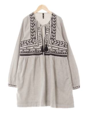 자라 그레이 면혼방 슬릿자수원피스