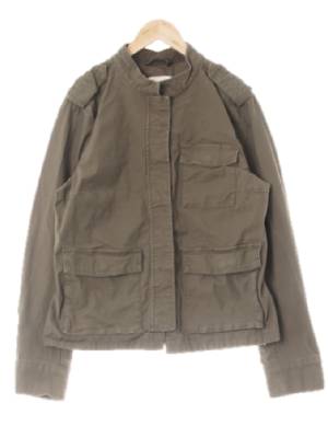 h&m 카키 면혼방 백핀턱야상숏재킷