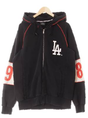 MLB 블랙 프린팅 면혼방 파이핑배색나그랑후드집업