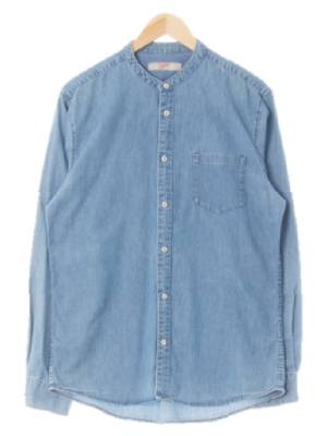 에잇세컨즈 블루 데님 라운드넥포켓긴팔청셔츠