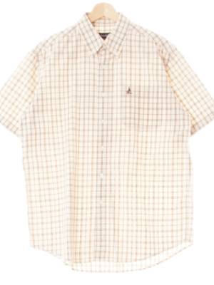 빈폴 웜샌드씰브라운 체크 면혼방 체스트포켓반팔셔츠