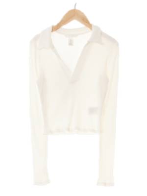h&m 화이트 비스코스 브이넥카라골지슬림핏크롭긴팔티