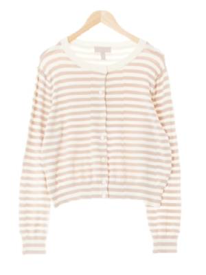 h&m 웜베이지에그쉘아이보리 스트라이프 비스코스혼방 크롭라운드넥가디건