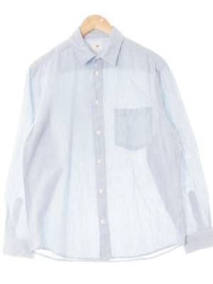 h&m 라이트블루 린넨혼방 워시드포켓셔츠