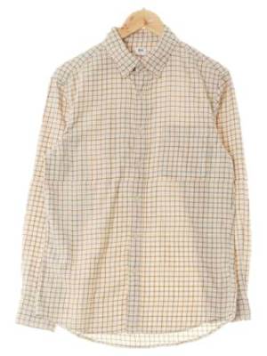 유니클로 크림베이지 체크 면 포켓긴팔셔츠