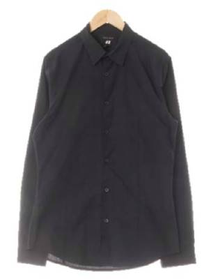 h&m 블랙 면혼방 슬림핏긴팔셔츠