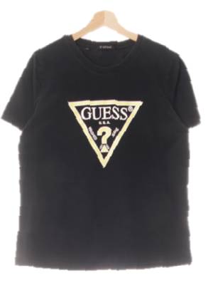 Guess 블랙 프린팅 면 빅배색로고반팔티