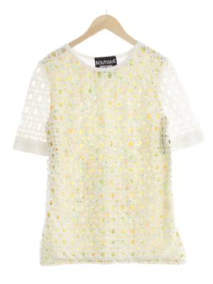 boutique moschino 아이보리 프린팅 면혼방 열매크로쉐반팔블라우스