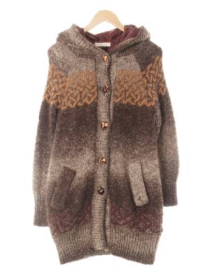 빈폴 시나몬브라운오렌지브라운 보헤미안패턴 알파카혼방 후드롱퀼팅가디건
