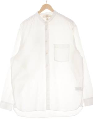 h&m 화이트 린넨혼방 아웃포켓차이나카라롱셔츠
