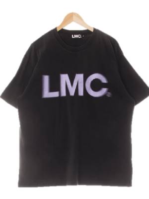 lmc 블랙 프린팅 면 보카시레터링루즈반팔티