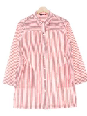 헤지스 레드 스트라이프 면 박스플리츠포켓롱셔츠