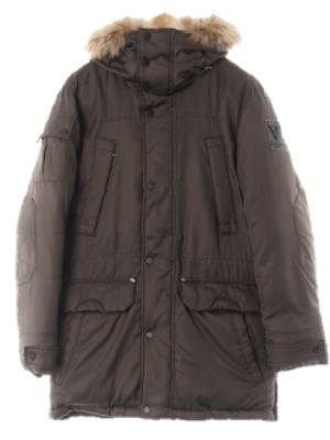 Guess 다크올리브카키 덕다운 미디하이넥퍼배색패딩