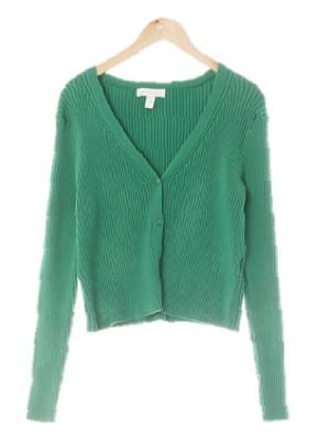 h&m 샴록그린 비스코스혼방 골지브이넥가디건