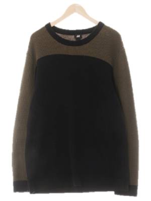 h&m 올리브라이트그린블랙 면혼방 컬러블럭와플짜임니트