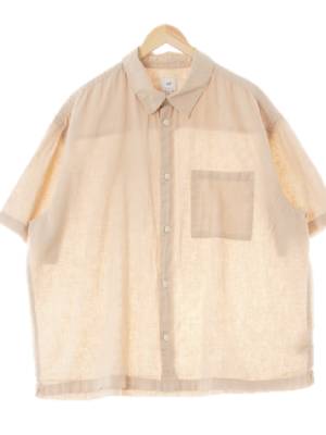 h&m 베이지 린넨혼방 원포켓루즈반팔셔츠