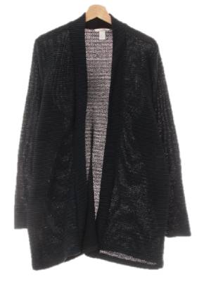 h&m 포레스트그린블랙 스트라이프 면혼방 오픈형텍스처가디건