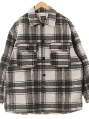 h&m 다크포레스트그린아이보리 체크 플란넬 아웃포켓웜자켓