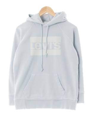 리바이스 스카이블루 면 데미지빅로고후드티