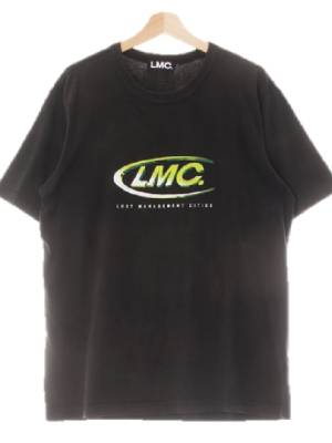 lmc 블랙 프린팅 면혼방 빅로고레터링라운드반팔티