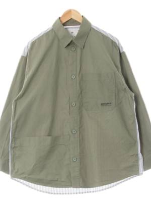 h&m 카키라이트블루 스트라이프 면 빅포켓배색사이드플리츠셔켓