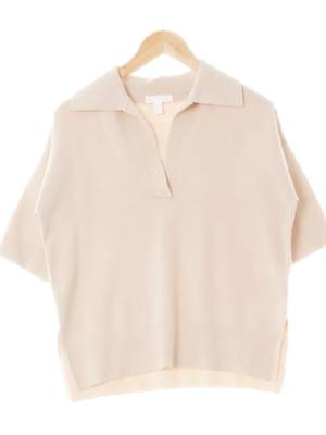 h&m 베이지 울혼방 드롭숄더슬릿카라반팔니트