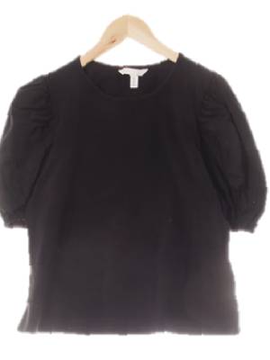 h&m 블랙 면혼방 배색소매퍼프반팔티