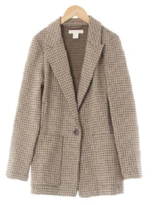 h&m 카키시베이지네이비 하운드체크 비스코스혼방 히든빅포켓싱글버튼블레이저