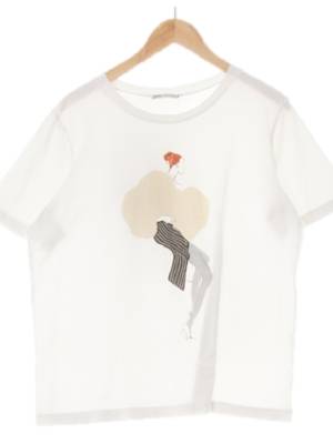 자라 화이트 프린팅 면 보트넥루즈핏반팔티