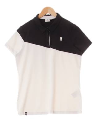 와이드앵글 화이트블랙 프린팅 사선배색로고반팔카라티
