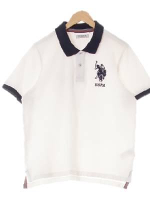 uspa 화이트 면 카라배색반팔티