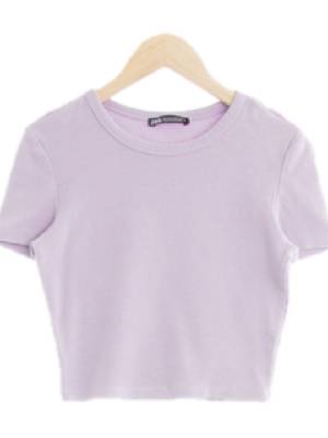 자라 라이트퍼플 면혼방 크롭라운드반팔티