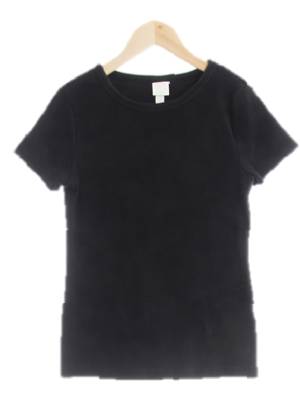 h&m 블랙 면혼방 골지슬림핏라운드반팔티