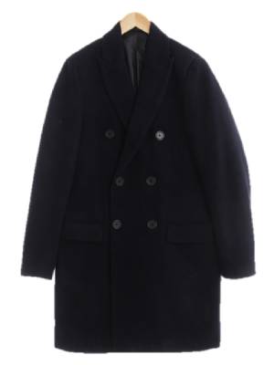 h&m 다크네이비 울혼방 더블버튼롱코트