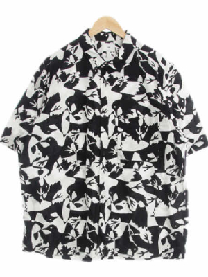 h&m 블랙 버드패턴 면 오버핏반팔셔츠